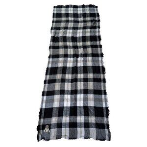 App State Plaid Fringe Scarf Embroidered Black/White/Gray Large XL